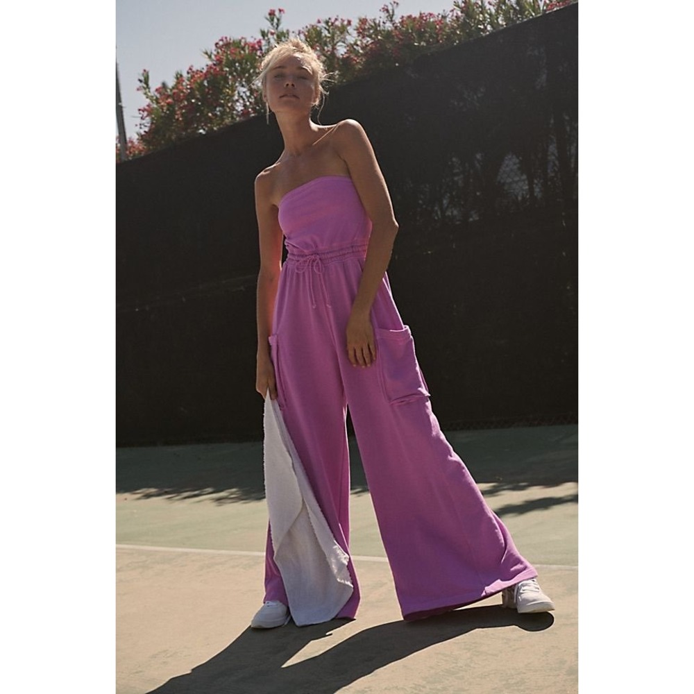 Free People FP Movement Grand Slam Strapless Wide Leg Jumpsuit Small Pink